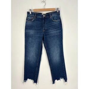 We The Free People Jeans Womens 26 Blue Cropped Destroyed Hem Mid Rise Straight
